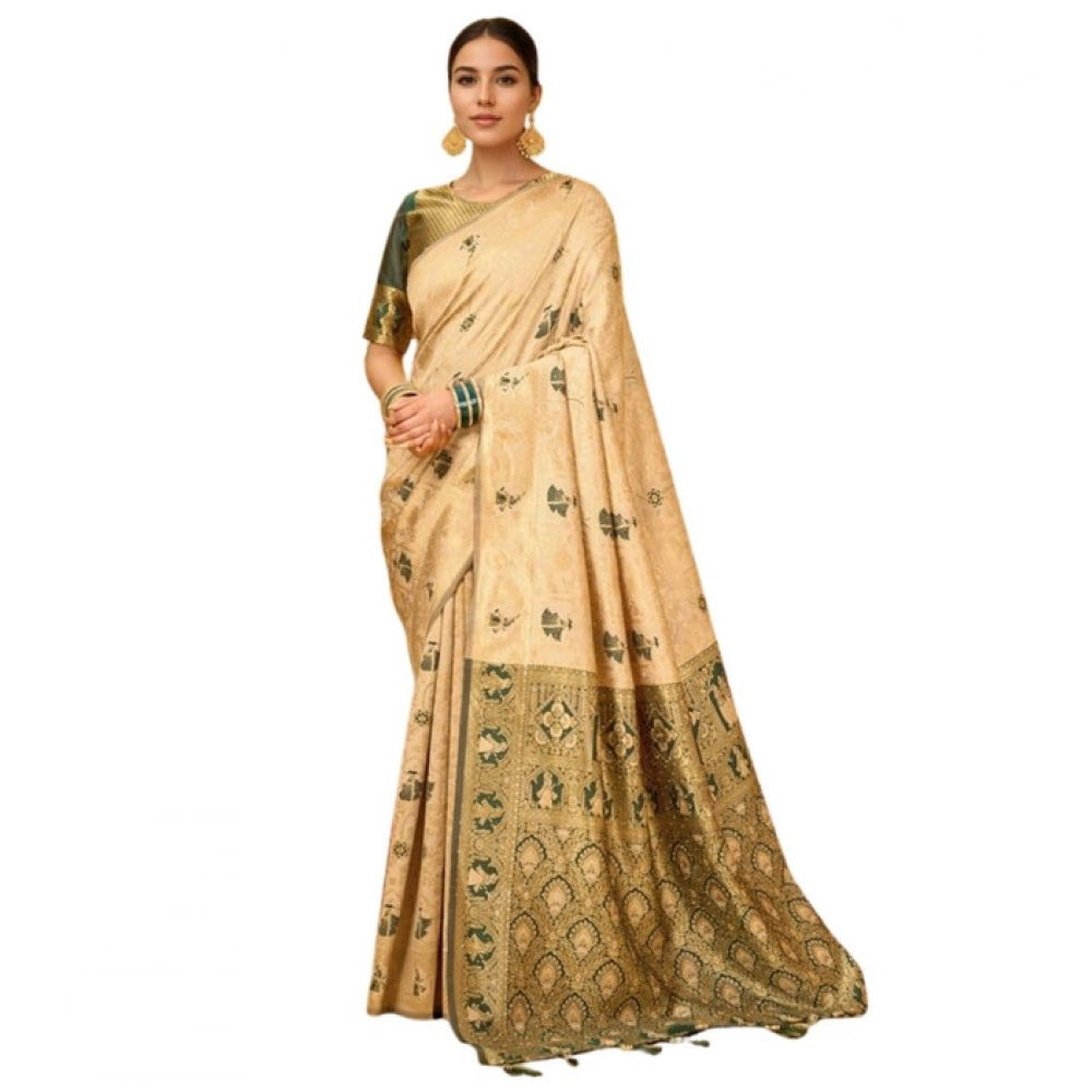 Fashionable Women's Silk Blend Woven Paithani Saree With Blouse Piece