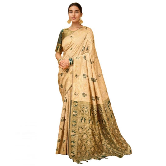Fashionable Women's Silk Blend Woven Paithani Saree With Blouse Piece