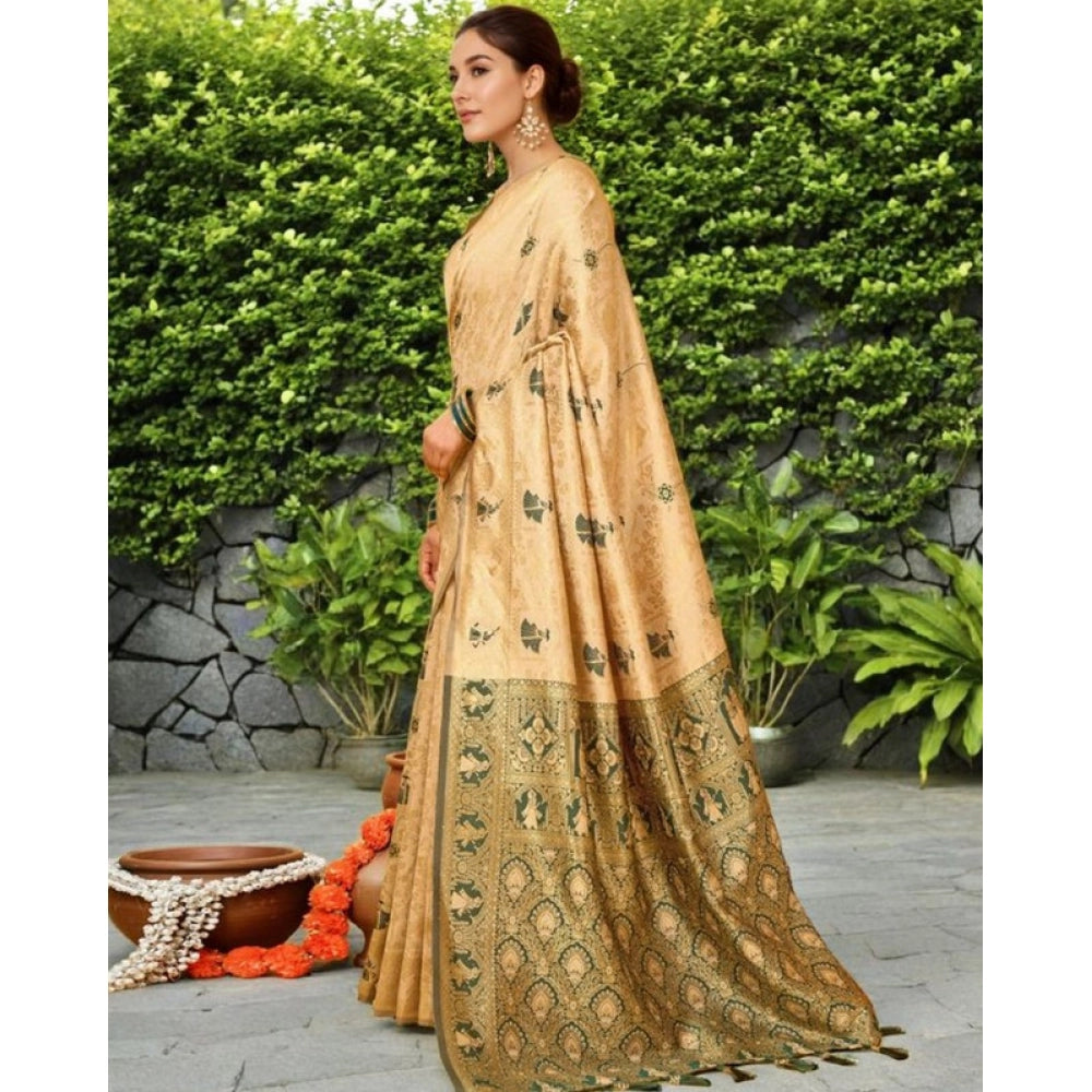Fashionable Women's Silk Blend Woven Paithani Saree With Blouse Piece