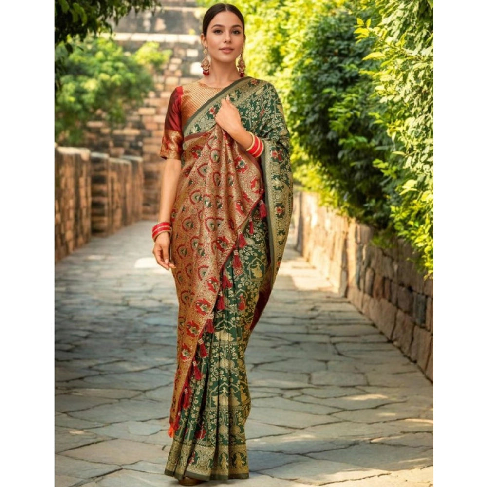 Fashionable Women's Silk Blend Woven Paithani Saree With Blouse Piece