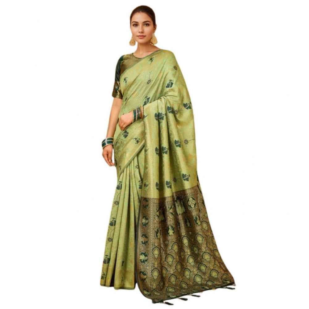 Fashionable Women's Silk Blend Woven Paithani Saree With Blouse Piece