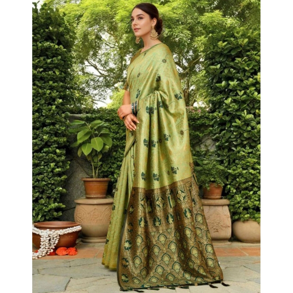 Fashionable Women's Silk Blend Woven Paithani Saree With Blouse Piece