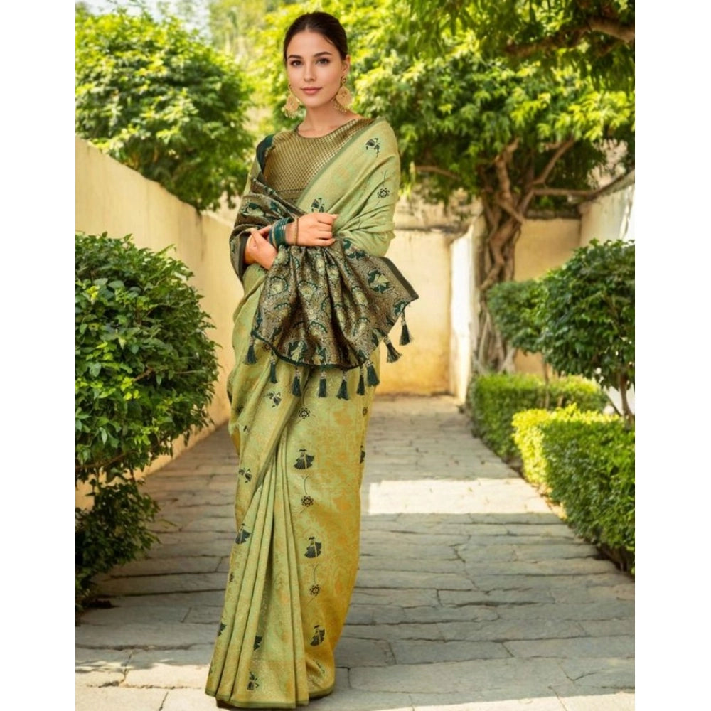 Fashionable Women's Silk Blend Woven Paithani Saree With Blouse Piece