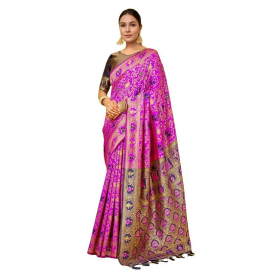 Fashionable Women's Silk Blend Woven Paithani Saree With Blouse Piece