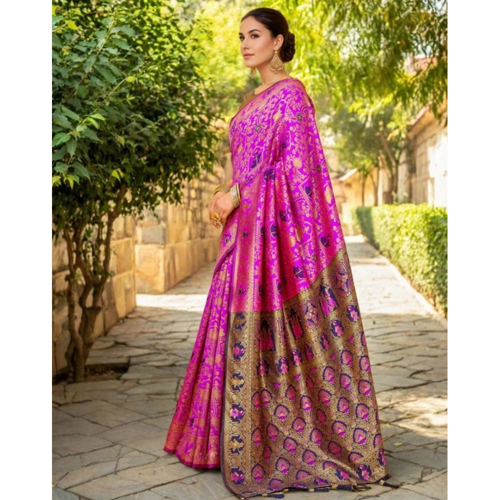Fashionable Women's Silk Blend Woven Paithani Saree With Blouse Piece