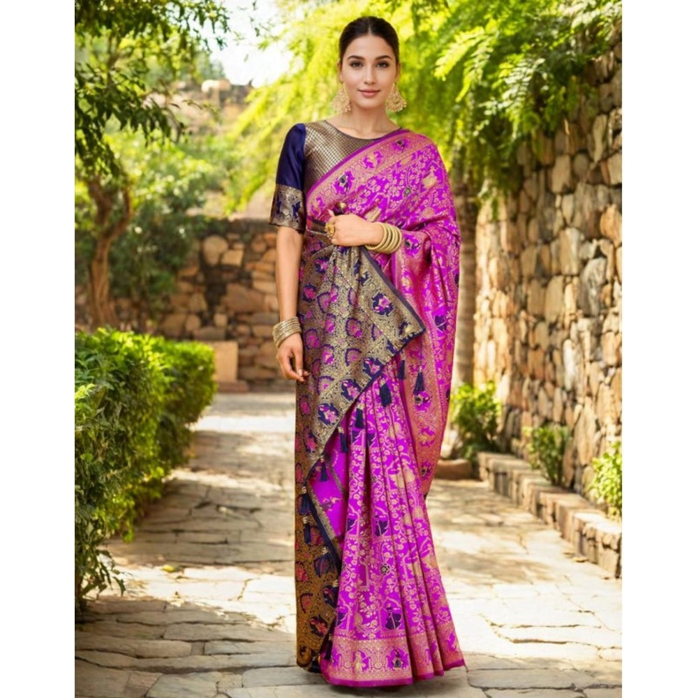 Fashionable Women's Silk Blend Woven Paithani Saree With Blouse Piece