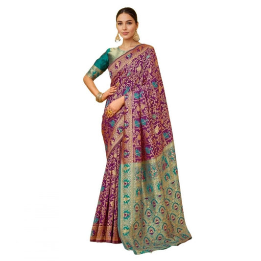 Fashionable Women's Silk Blend Woven Paithani Saree With Blouse Piece