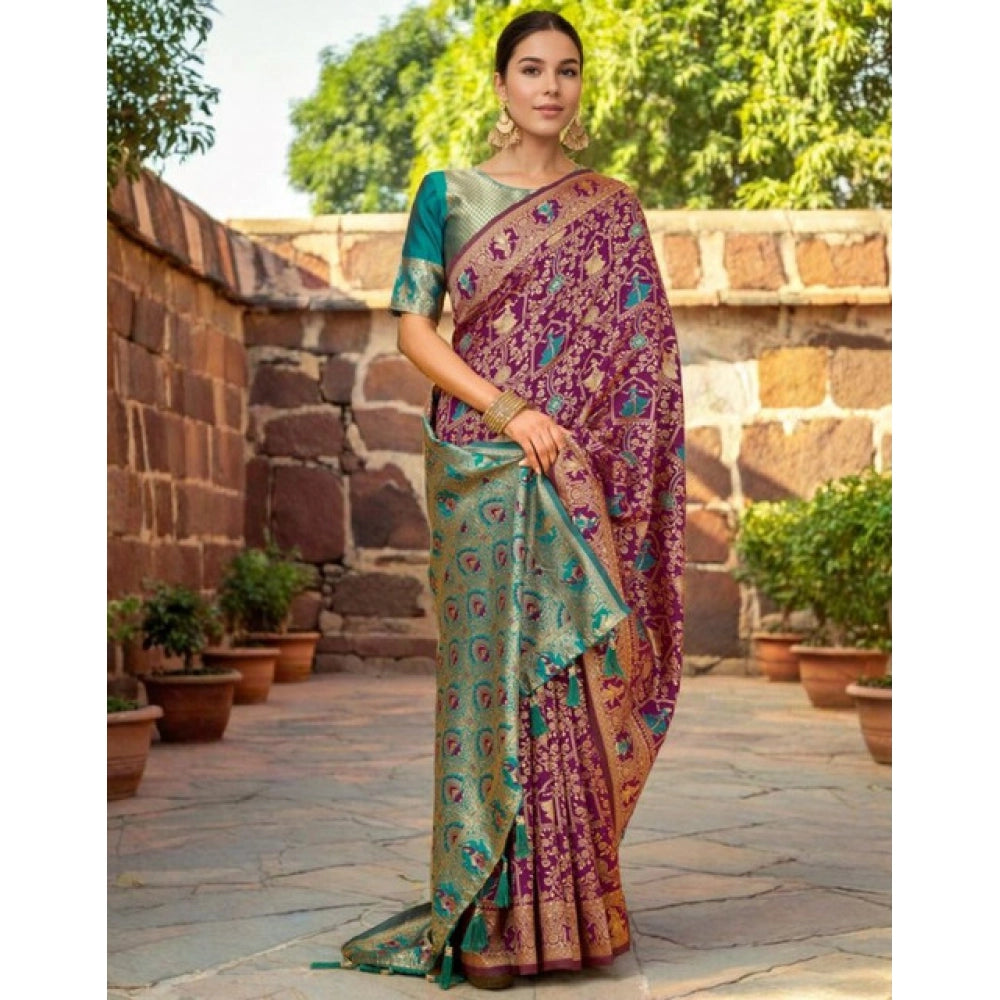 Fashionable Women's Silk Blend Woven Paithani Saree With Blouse Piece