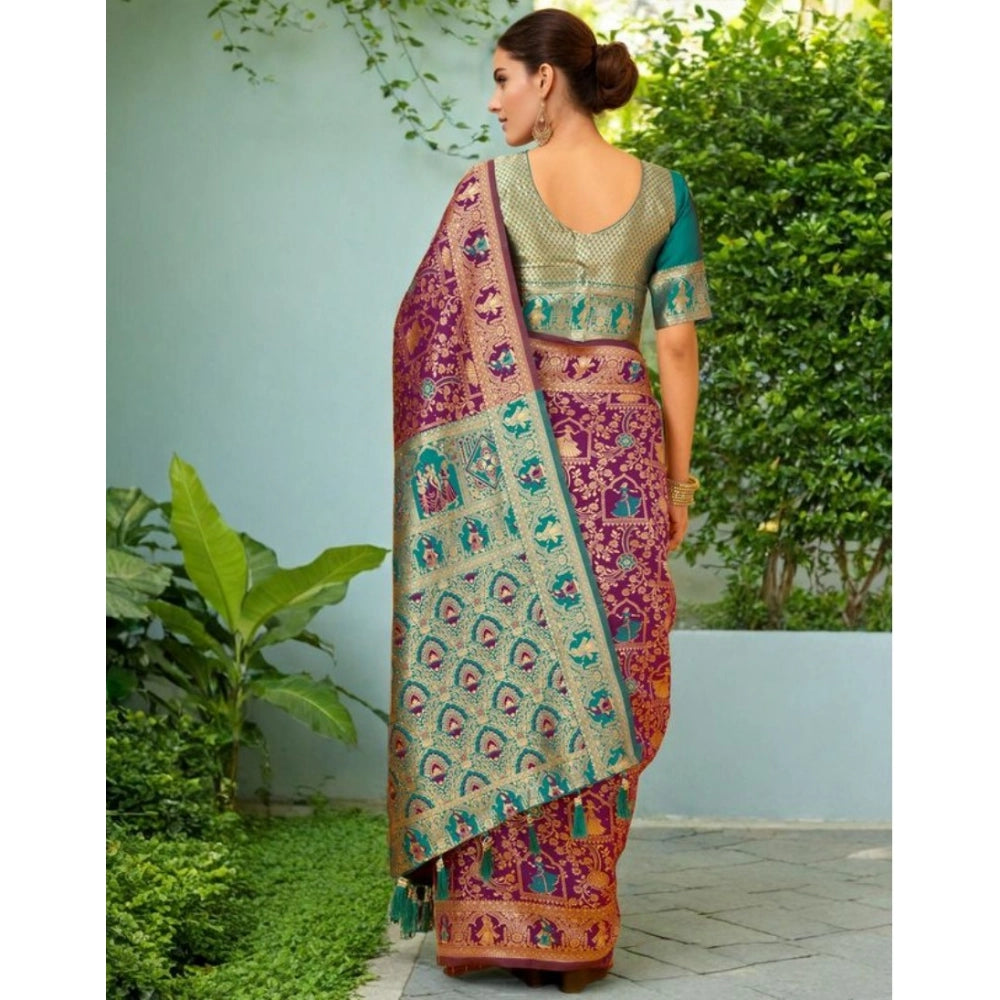 Fashionable Women's Silk Blend Woven Paithani Saree With Blouse Piece