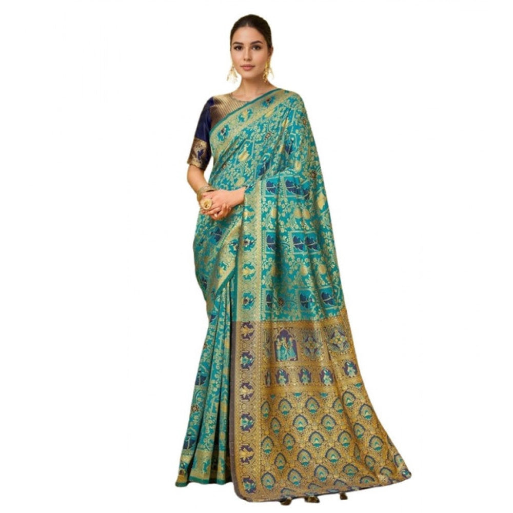 Fashionable Women's Silk Blend Woven Paithani Saree With Blouse Piece