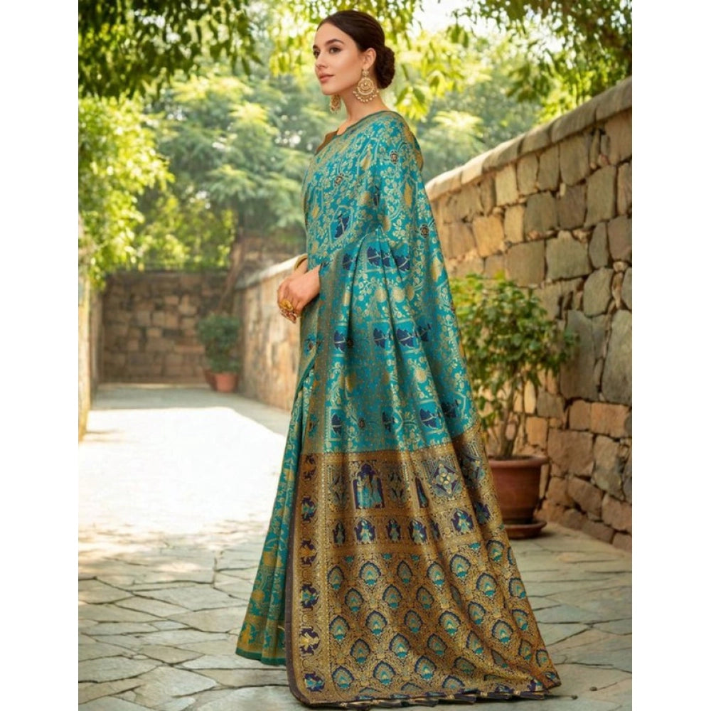 Fashionable Women's Silk Blend Woven Paithani Saree With Blouse Piece