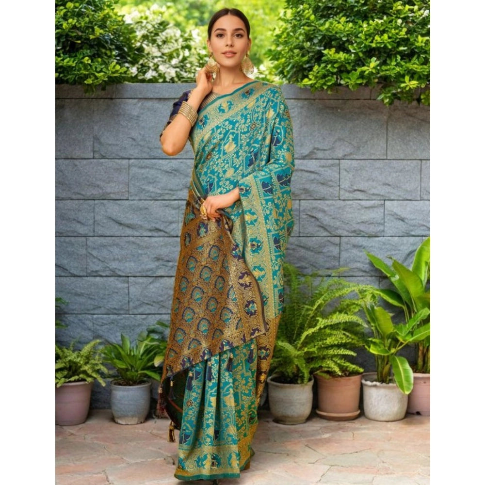 Fashionable Women's Silk Blend Woven Paithani Saree With Blouse Piece