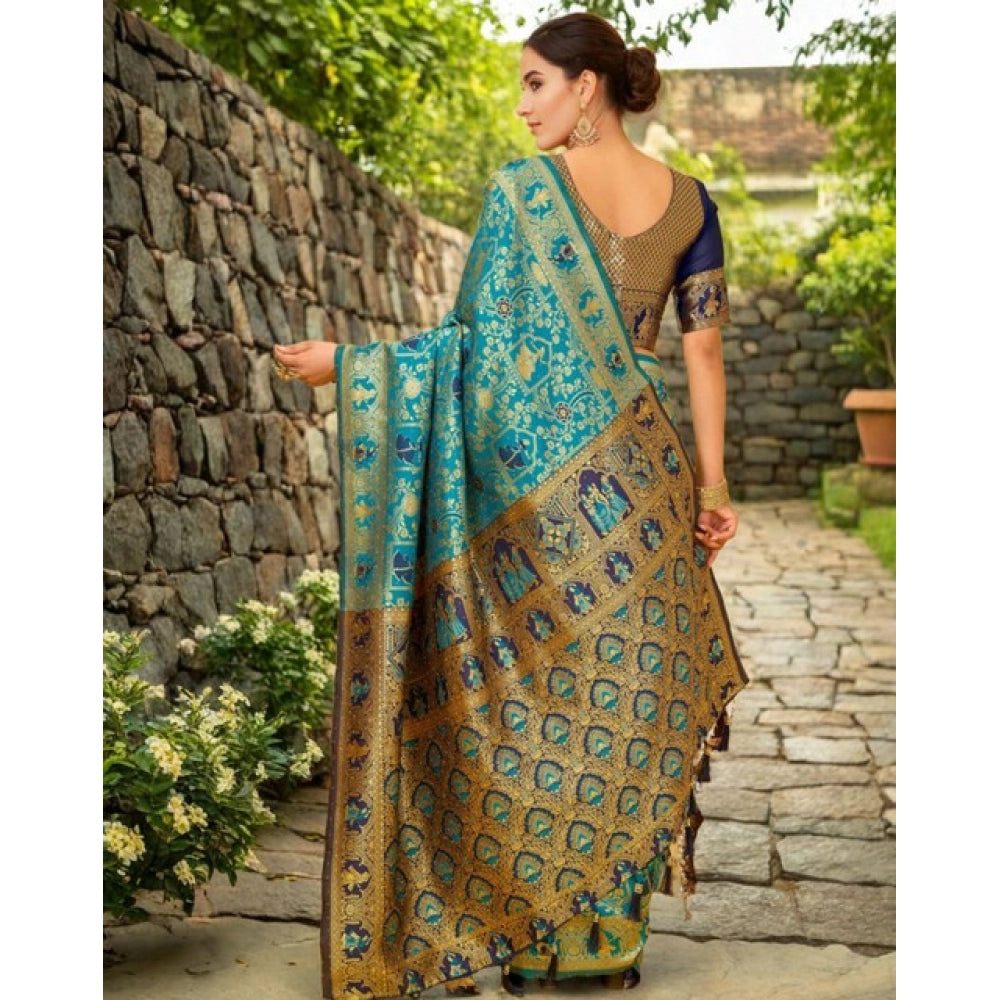 Fashionable Women's Silk Blend Woven Paithani Saree With Blouse Piece