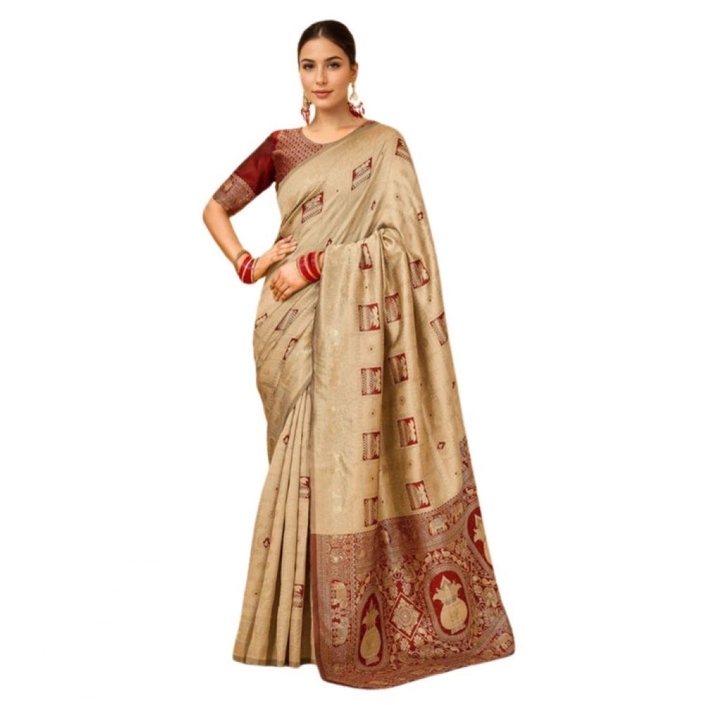 Elegant Women's Silk Blend Woven Zari Work Saree With Blouse Piece