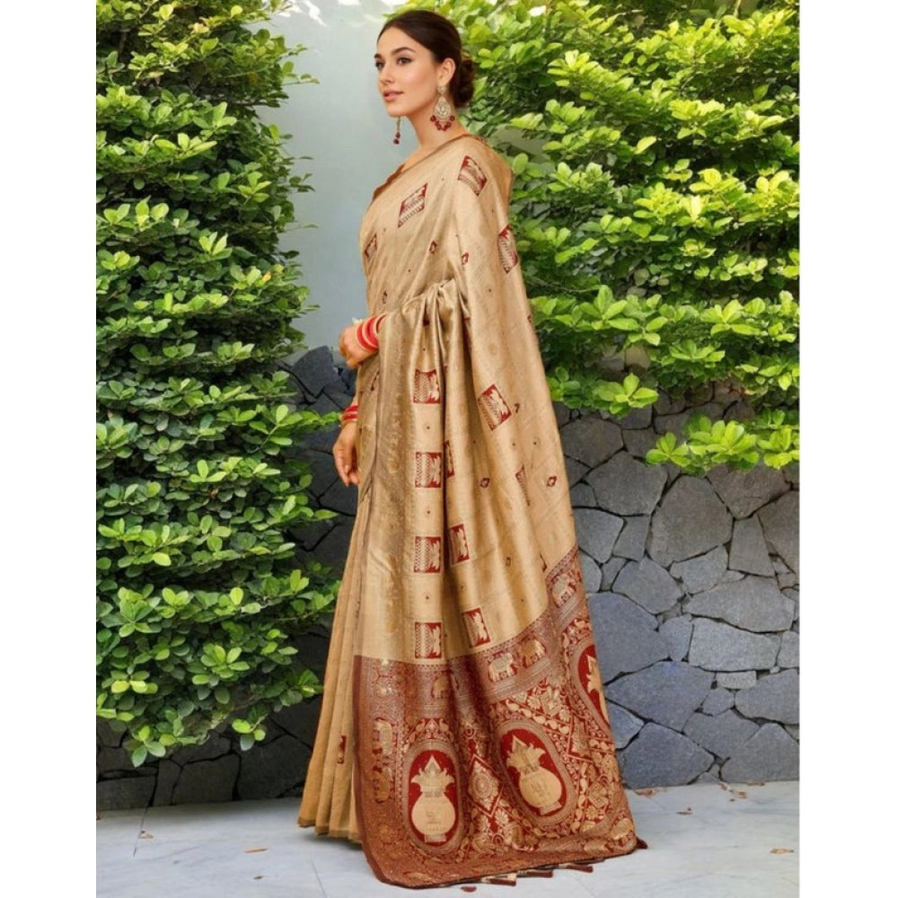 Elegant Women's Silk Blend Woven Zari Work Saree With Blouse Piece