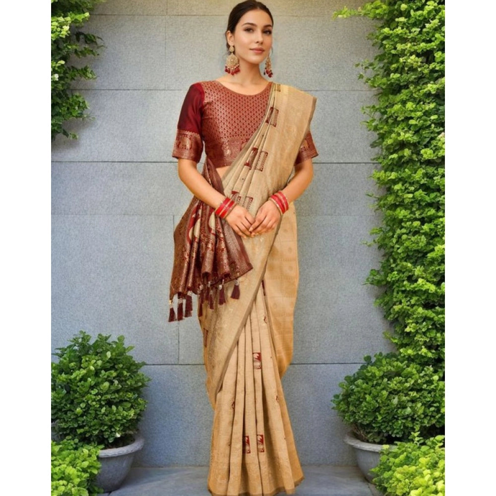 Elegant Women's Silk Blend Woven Zari Work Saree With Blouse Piece