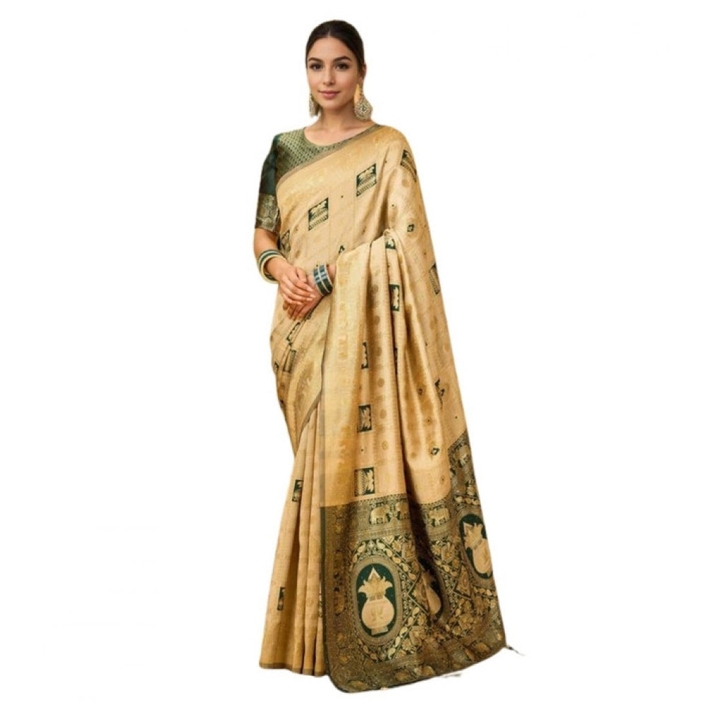 Elegant Women's Silk Blend Woven Zari Work Saree With Blouse Piece