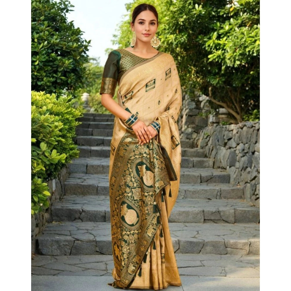 Elegant Women's Silk Blend Woven Zari Work Saree With Blouse Piece