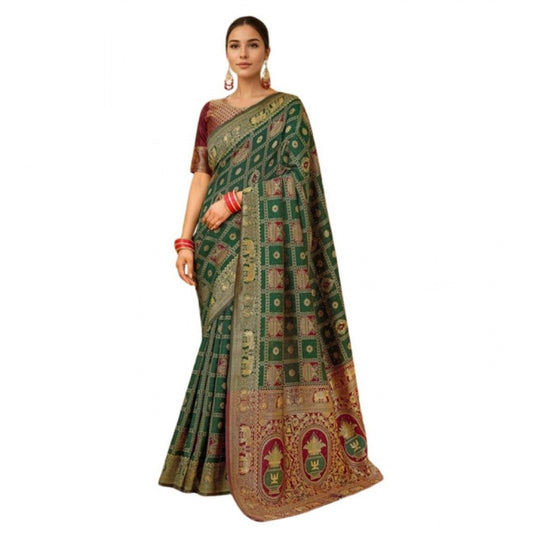 Elegant Women's Silk Blend Woven Zari Work Saree With Blouse Piece