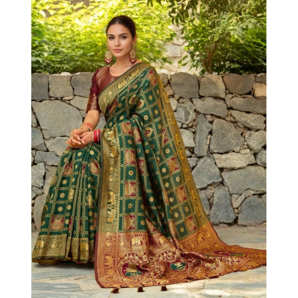 Elegant Women's Silk Blend Woven Zari Work Saree With Blouse Piece