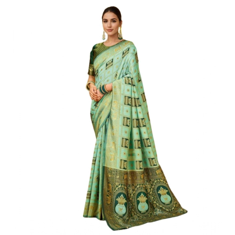 Elegant Women's Silk Blend Woven Zari Work Saree With Blouse Piece