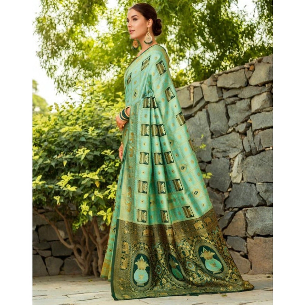 Elegant Women's Silk Blend Woven Zari Work Saree With Blouse Piece