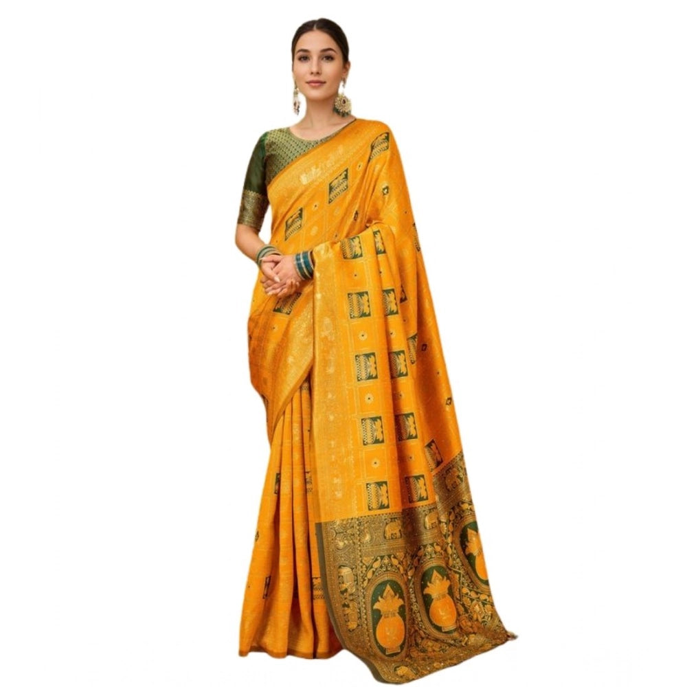 Elegant Women's Silk Blend Woven Zari Work Saree With Blouse Piece