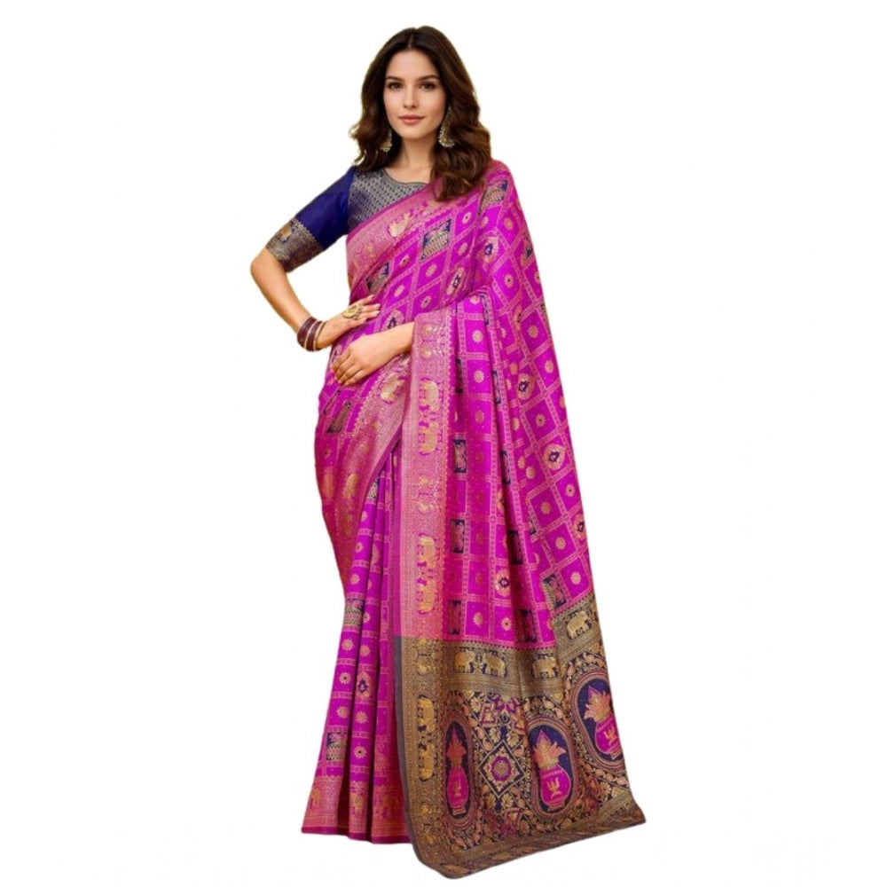 Elegant Women's Silk Blend Woven Zari Work Saree With Blouse Piece