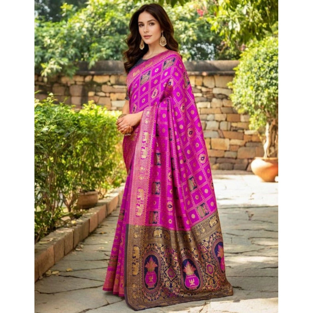Elegant Women's Silk Blend Woven Zari Work Saree With Blouse Piece