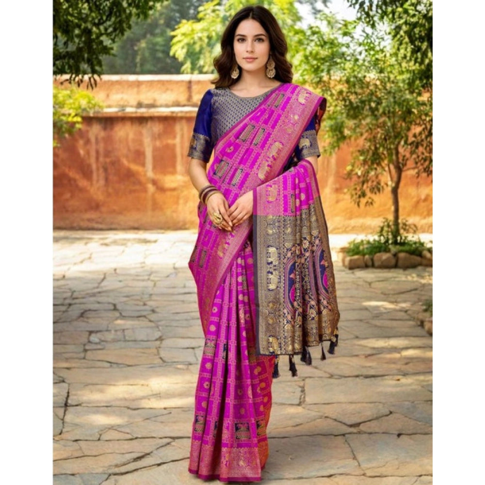 Elegant Women's Silk Blend Woven Zari Work Saree With Blouse Piece