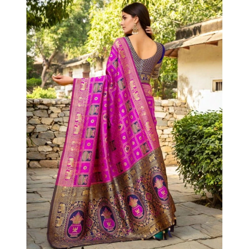 Elegant Women's Silk Blend Woven Zari Work Saree With Blouse Piece