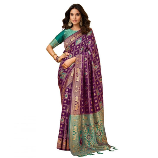 Elegant Women's Silk Blend Woven Zari Work Saree With Blouse Piece