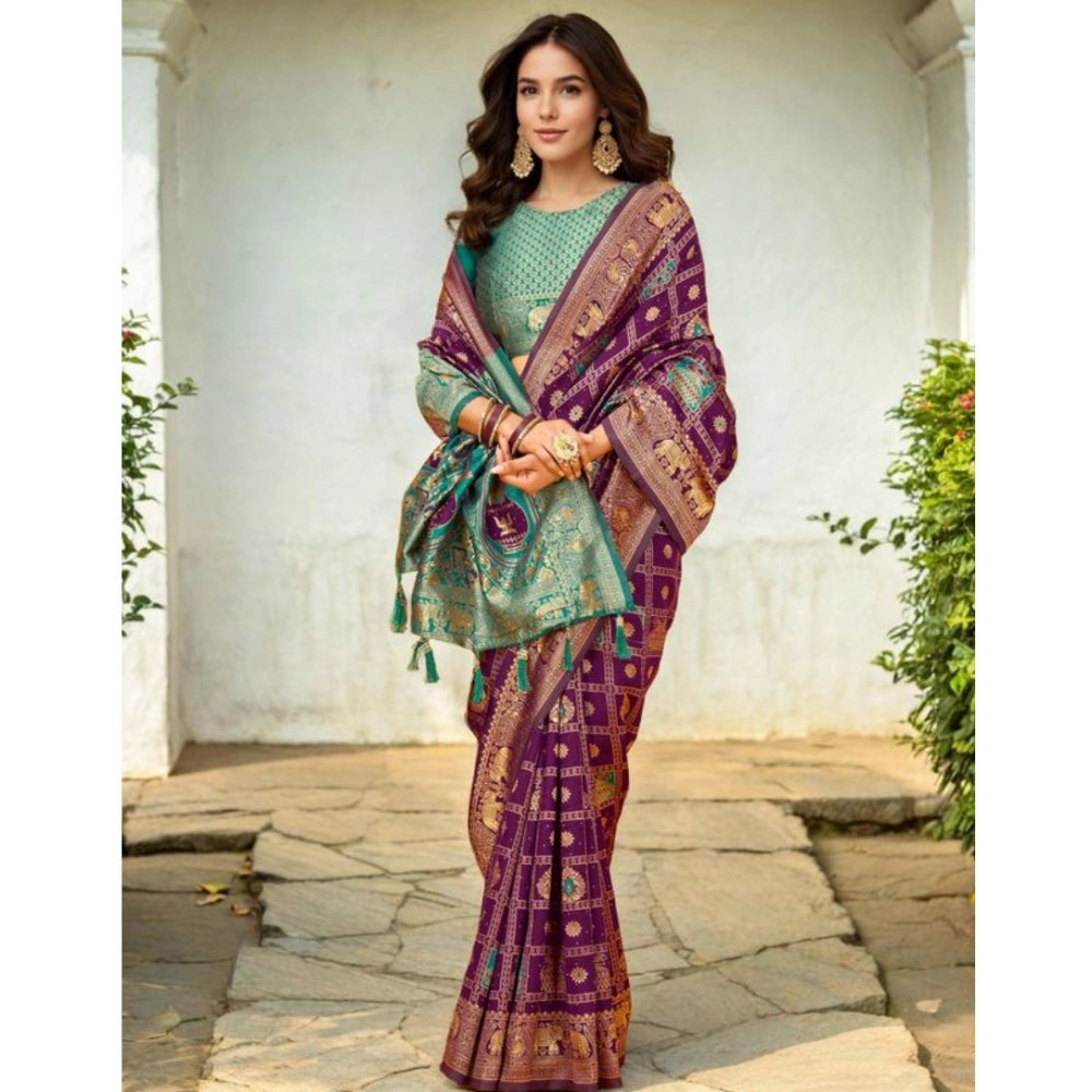 Elegant Women's Silk Blend Woven Zari Work Saree With Blouse Piece