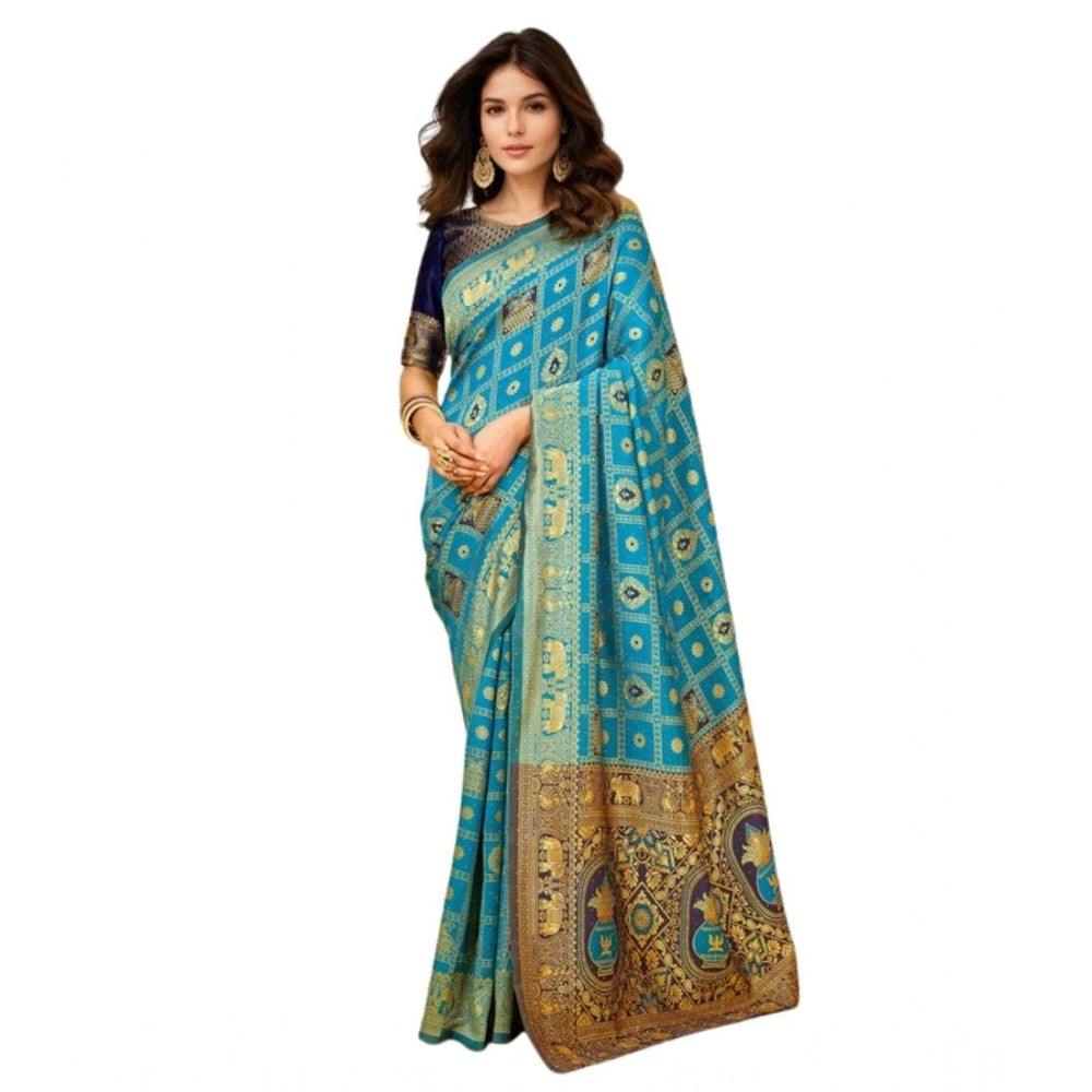 Elegant Women's Silk Blend Woven Zari Work Saree With Blouse Piece
