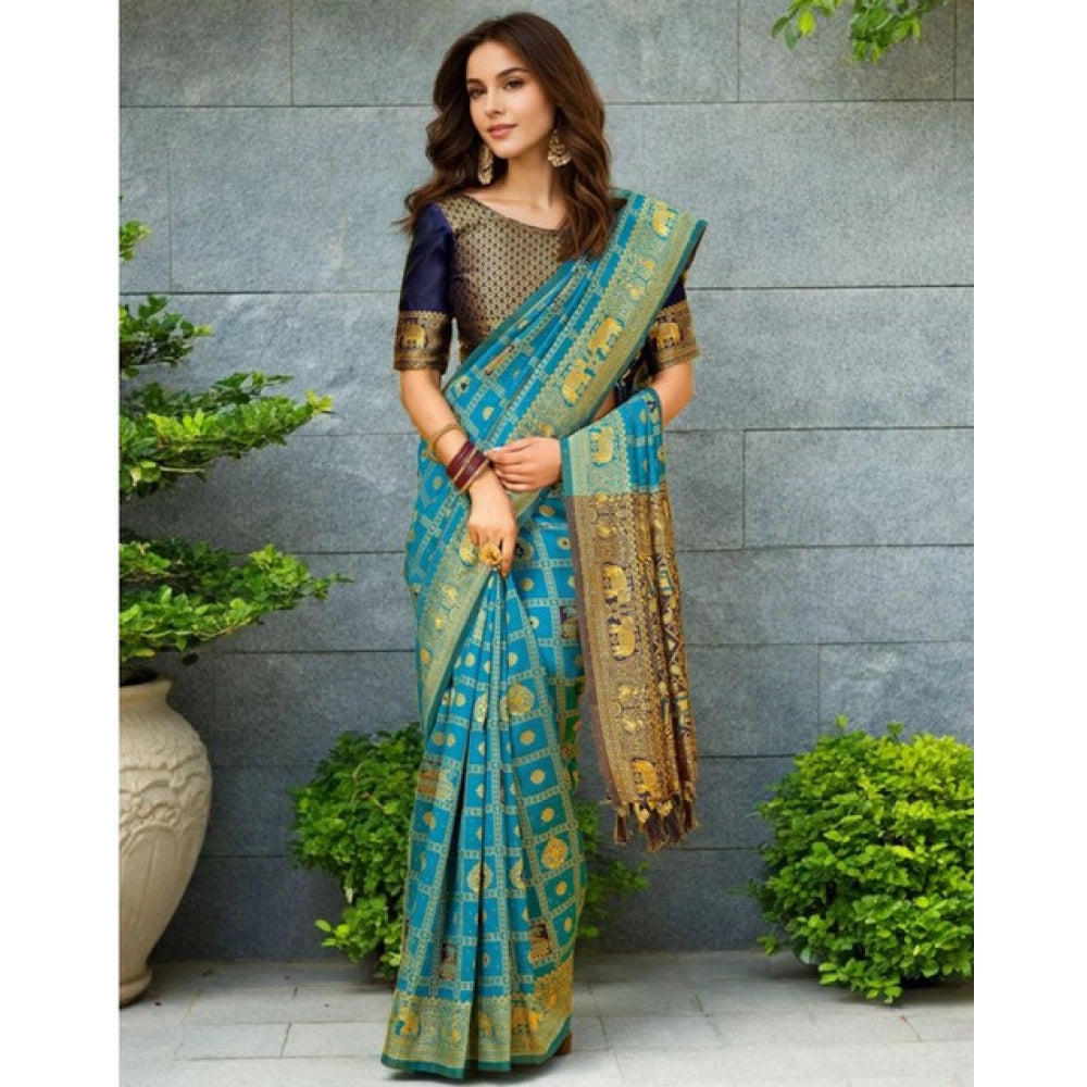 Elegant Women's Silk Blend Woven Zari Work Saree With Blouse Piece