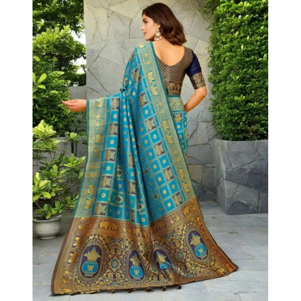 Elegant Women's Silk Blend Woven Zari Work Saree With Blouse Piece