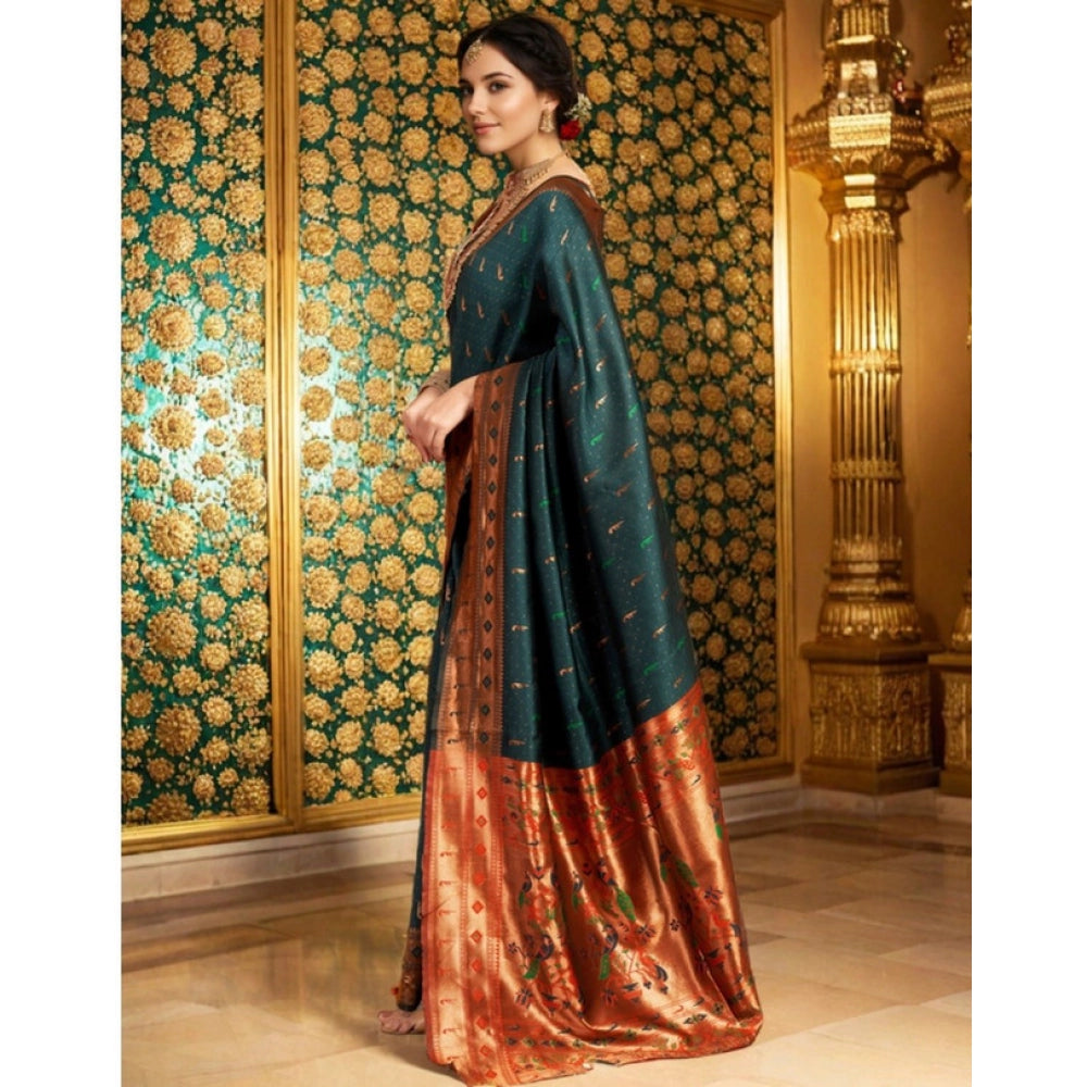 Adorable Women's Silk Blend Zari Woven Saree With Blouse Piece