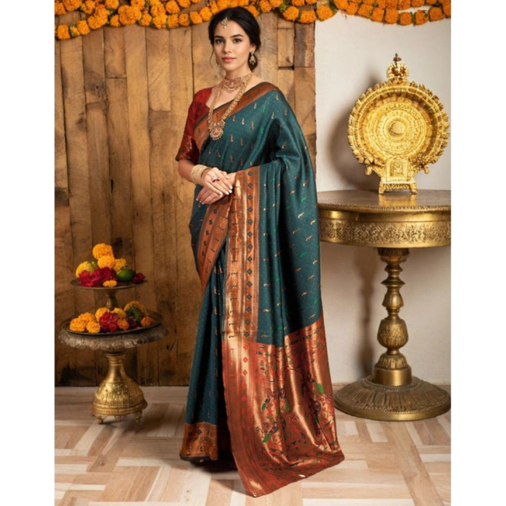 Adorable Women's Silk Blend Zari Woven Saree With Blouse Piece