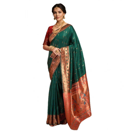 Adorable Women's Silk Blend Zari Woven Saree With Blouse Piece
