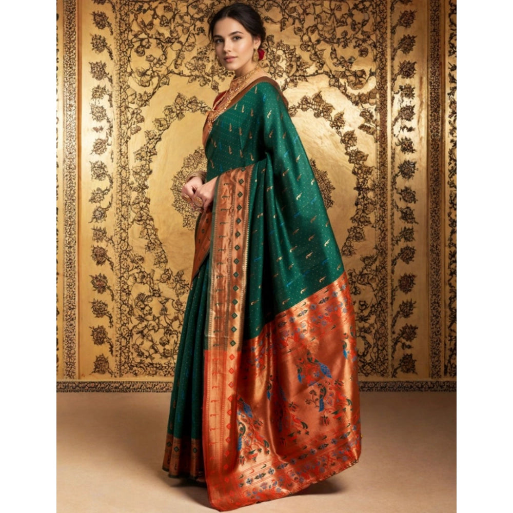 Adorable Women's Silk Blend Zari Woven Saree With Blouse Piece