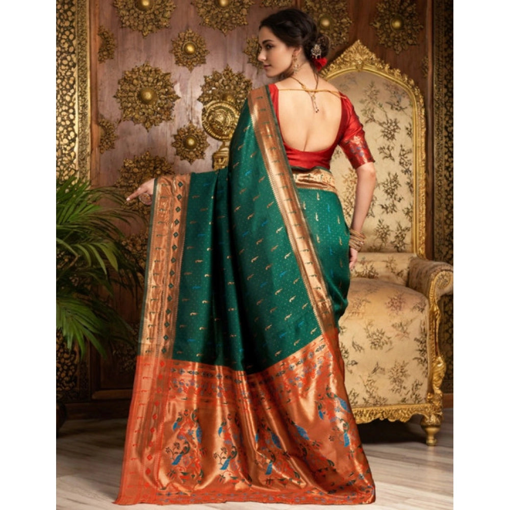 Adorable Women's Silk Blend Zari Woven Saree With Blouse Piece