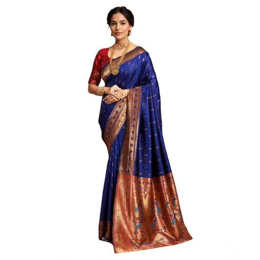 Adorable Women's Silk Blend Zari Woven Saree With Blouse Piece