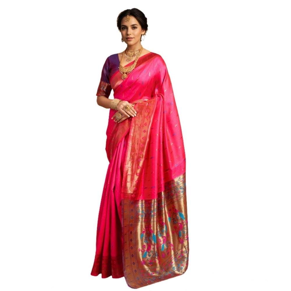 Adorable Women's Silk Blend Zari Woven Saree With Blouse Piece