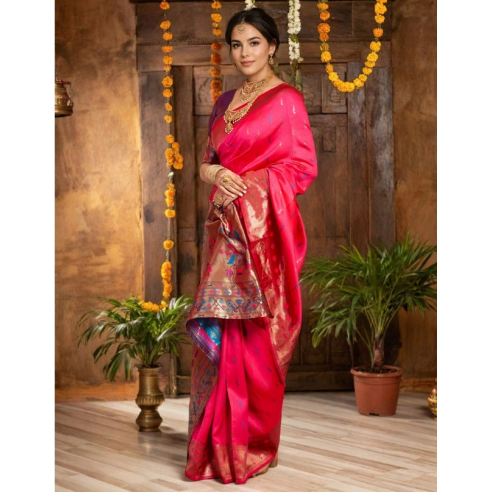 Adorable Women's Silk Blend Zari Woven Saree With Blouse Piece