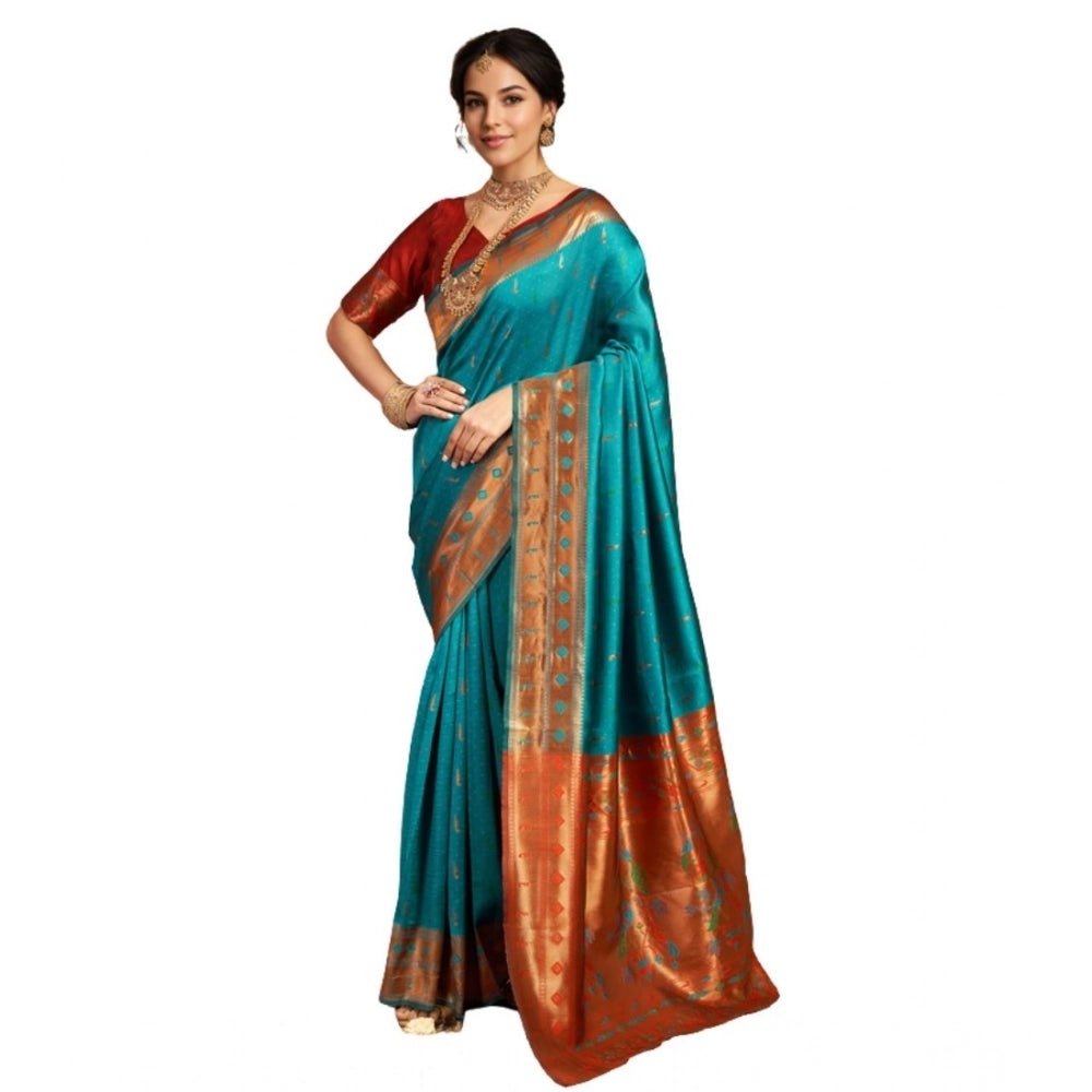 Stylish Women's Silk Blend Zari Woven Saree With Blouse Piece
