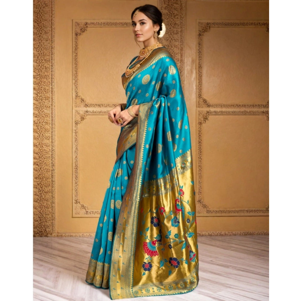 Attractive Women's Silk Blend Paithani Saree With Blouse Piece