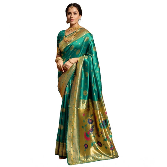Attractive Women's Silk Blend Paithani Saree With Blouse Piece