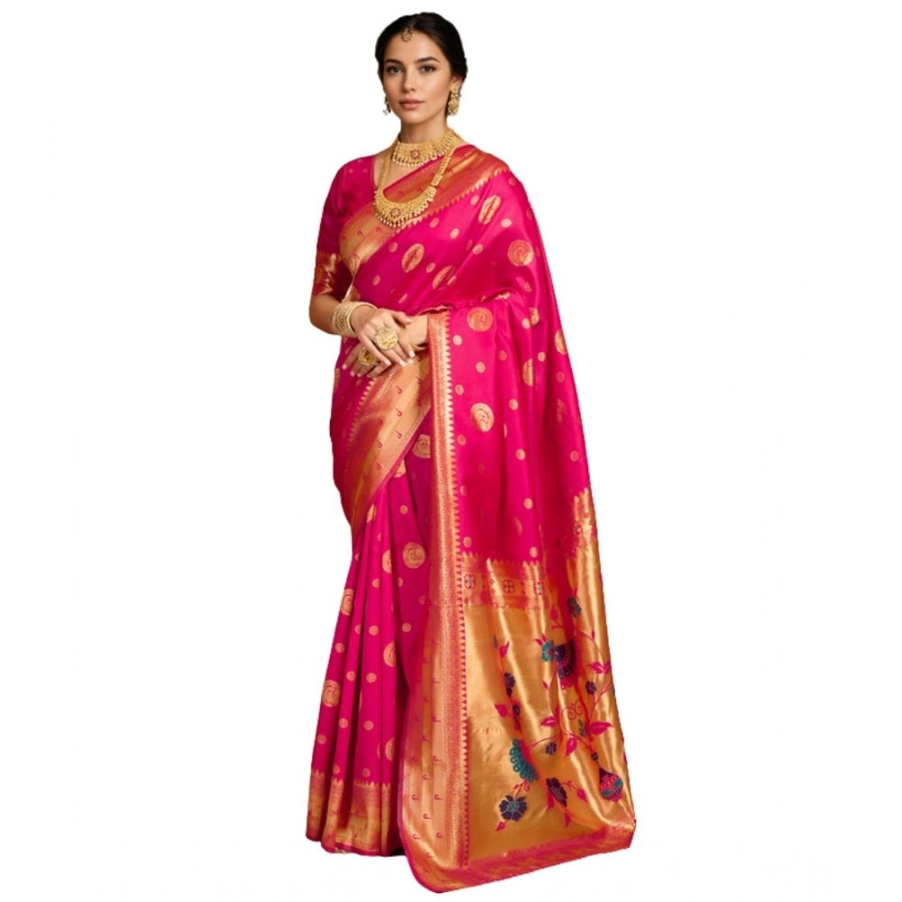 Attractive Women's Silk Blend Paithani Saree With Blouse Piece