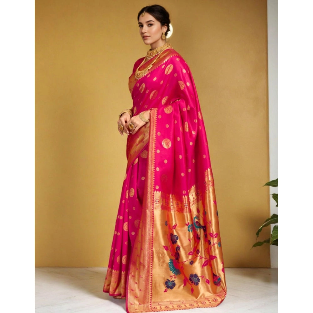 Attractive Women's Silk Blend Paithani Saree With Blouse Piece
