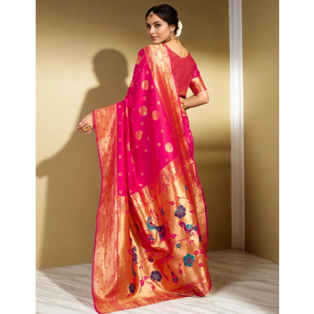 Attractive Women's Silk Blend Paithani Saree With Blouse Piece